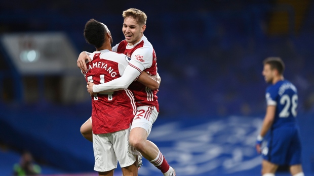 Emile Smith Rowe, Pierre-Emerick Aubameyang, The Canadian Press Emile Smith Rowe, Pierre-Emerick Aubameyang