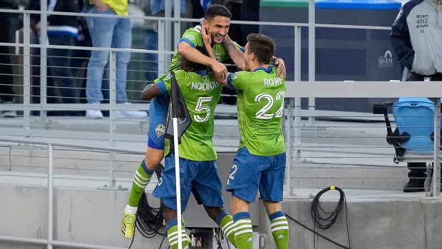 Cristian Roldan, Sounders celebrate, The Canadian Press Cristian Roldan, Sounders celebrate