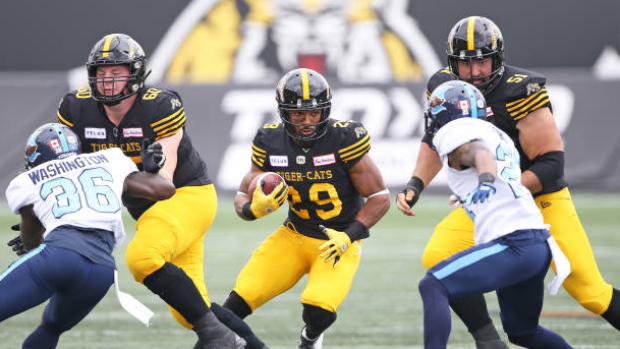 Jackson Bennett rushes vs. Toronto Argonauts