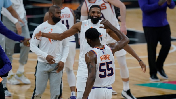 E'Twaun Moore and Suns Celebrate , The Canadian Press E'Twaun Moore and Suns Celebrate