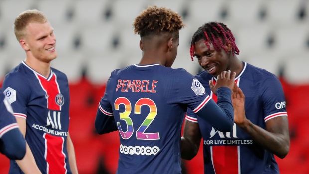 Moise Kean and Timothee Pembele PSG Moise Kean and Timothee Pembele PSG
