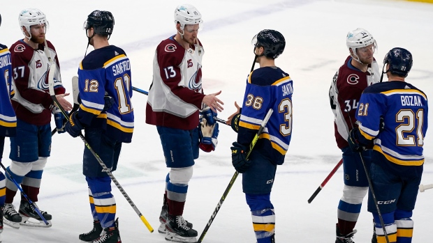 Colorado Avalanche and St. Louis Blues shake hands