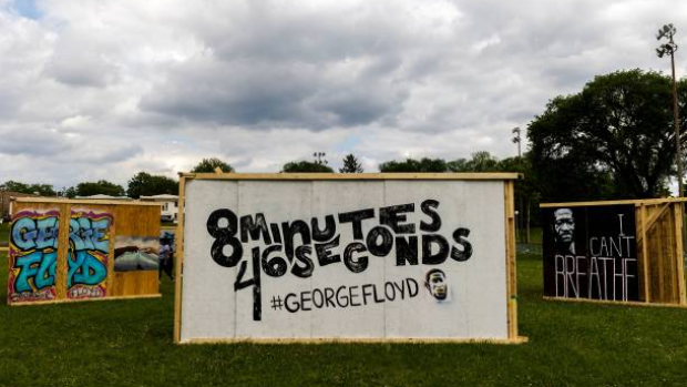 Artwork at the free public art exhibit "Justice for George: Messages from the People" in Minnesota