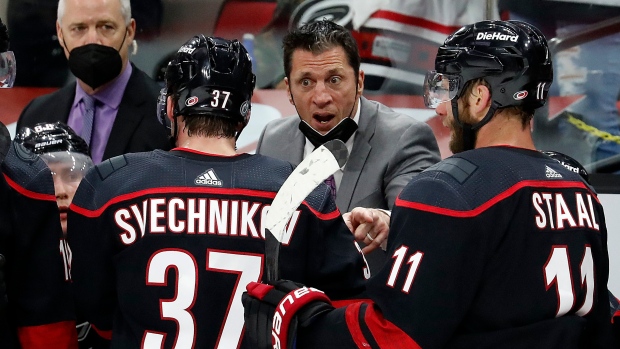 Rod Brind'Amour, Andrei Svechnikov, Jordan Staal, The Canadian Press Rod Brind'Amour, Andrei Svechnikov, Jordan Staal