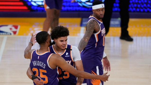 Phoenix Suns players celebrate, The Canadian Press Phoenix Suns players celebrate