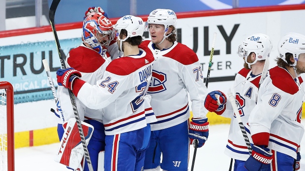 Montreal Canadiens celebrate with Carey Price