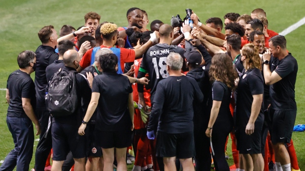 Canada Soccer celebrates defeating Suriname