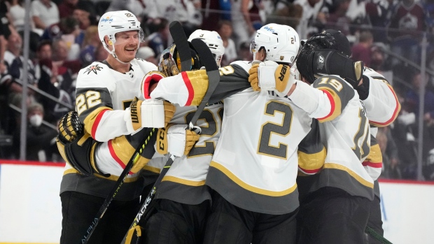 Golden Knights celebrate Mark Stone's OT winner