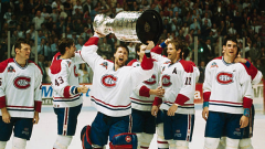 Patrick Roy, 1993 Montreal Canadiens celebrate Stanley Cup win