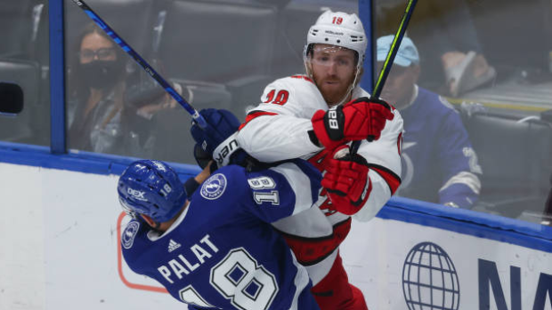 Dougie Hamilton hits Ondrej Palat, Getty Images Dougie Hamilton hits Ondrej Palat