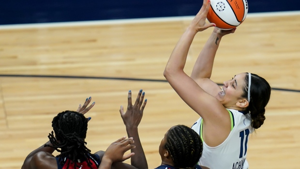 Natalie Achonwa attempts a shot against Washington Mystics