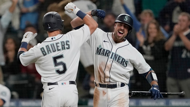 Seattle Mariners' Jake Bauers and Tom Murphy 