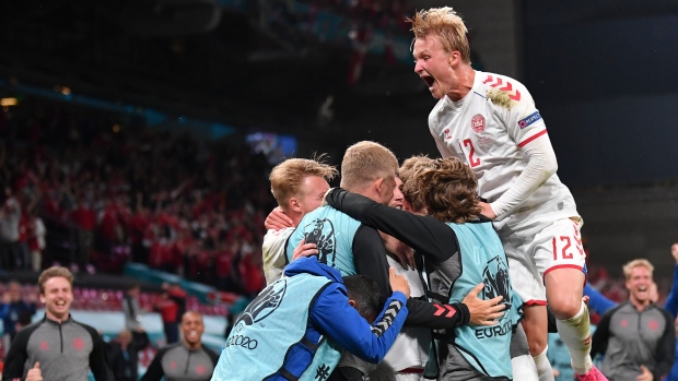 Denmark Andreas Christensen celebrate, The Canadian Press Denmark Andreas Christensen celebrate
