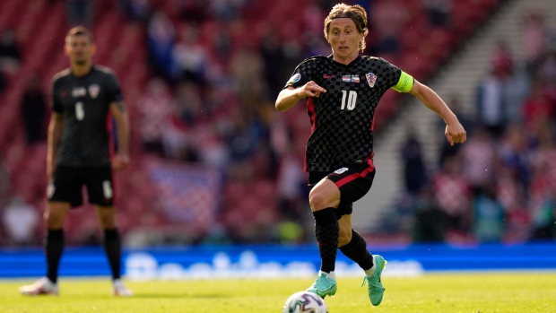 Croatia's Luka Modric controls the ball