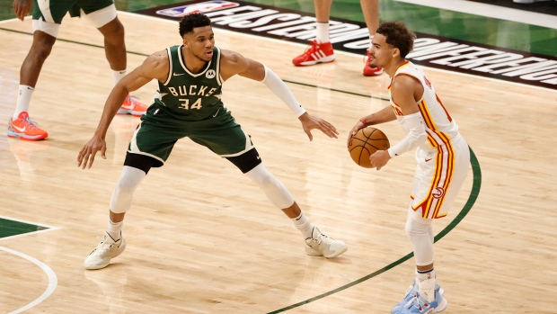 Giannis Antetokounmpo and Trae Young