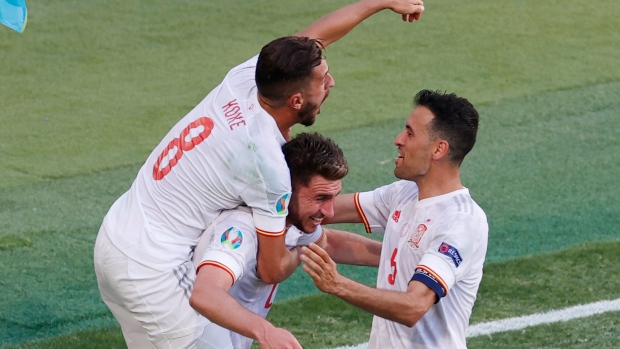 Spain's Aymeric Laporte, Koke, and Sergio Busquets, The Canadian Press Spain's Aymeric Laporte, Koke, and Sergio Busquets
