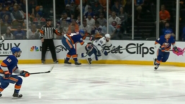 Scott Mayfield hits Nikita Kucherov Scott Mayfield hits Nikita Kucherov
