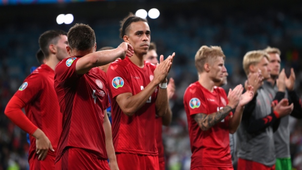 Denmark players after loss to England