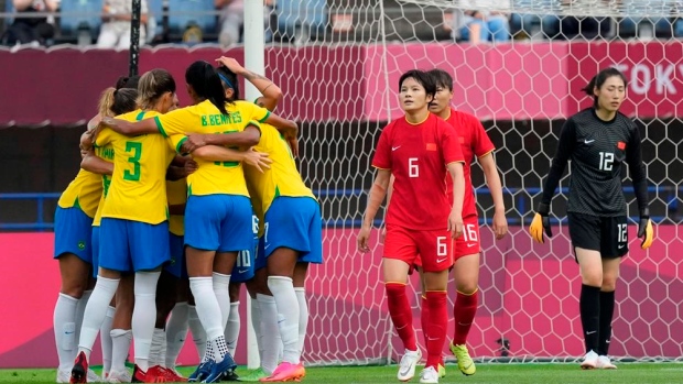 Brazil celebrates vs. China, The Canadian Press Brazil celebrates vs. China