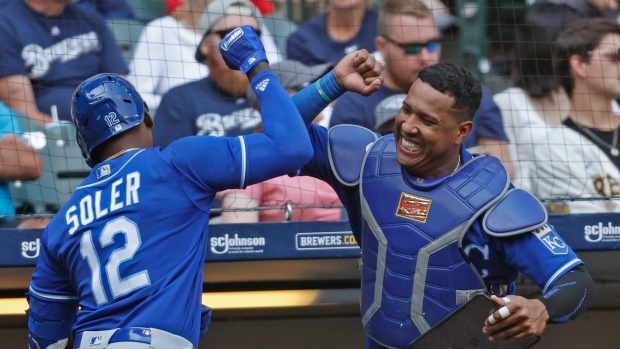 Kansas City Royals' Jorge Soler and Salvador Perez