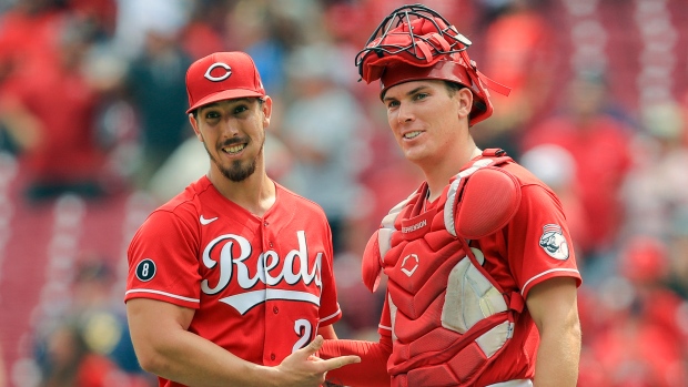 Cincinnati Reds' Michael Lorenzen and Tyler Stephenson