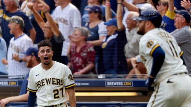 Milwaukee Brewers' Willy Adames and Rowdy Tellez