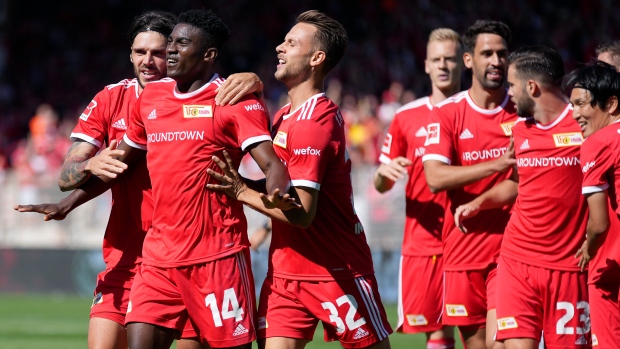 Union Berlin Taiwo Awoniyi celebrates, The Canadian Press Union Berlin Taiwo Awoniyi celebrates