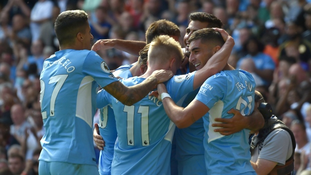 Manchester City celebrates, The Canadian Press Manchester City celebrates