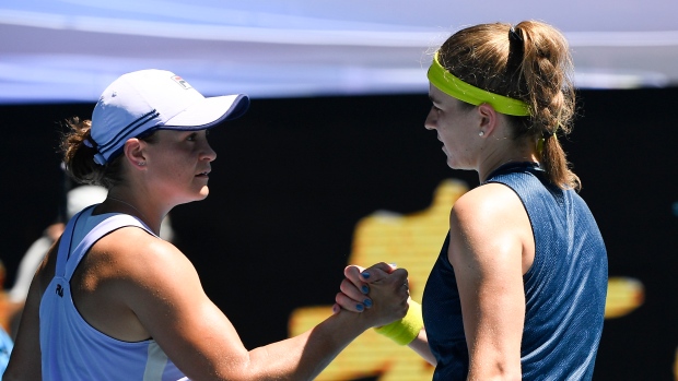 Australia's Ash Barty and Karolina Muchova of the Czech Republic