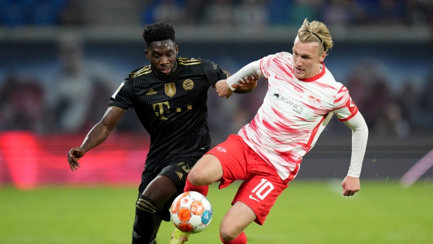 Bayern's Alphonso Davies and Leipzig's Emil Forsberg 