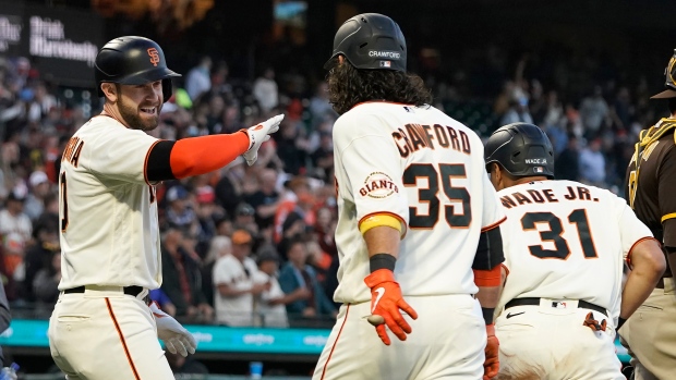 Evan Longoria, Brandon Crawford, LaMonte Wade Jr., The Canadian Press Evan Longoria, Brandon Crawford, LaMonte Wade Jr.
