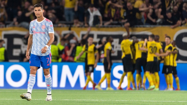 Manchester United's Cristiano Ronaldo, left, looks dejected after Young Boys score, The Canadian Press Manchester United's Cristiano Ronaldo, left, looks dejected after Young Boys score