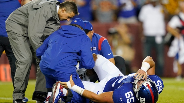 New York Giants Nick Gates injured, The Canadian Press New York Giants Nick Gates injured