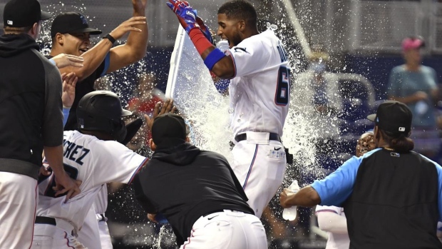 Miami Marlins celebrate, The Canadian Press Miami Marlins celebrate