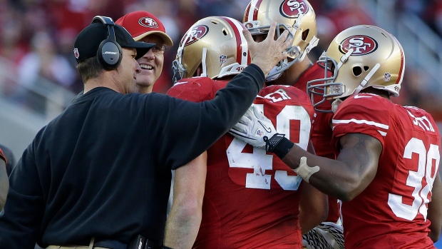 Harbaugh, 49ers celebrate