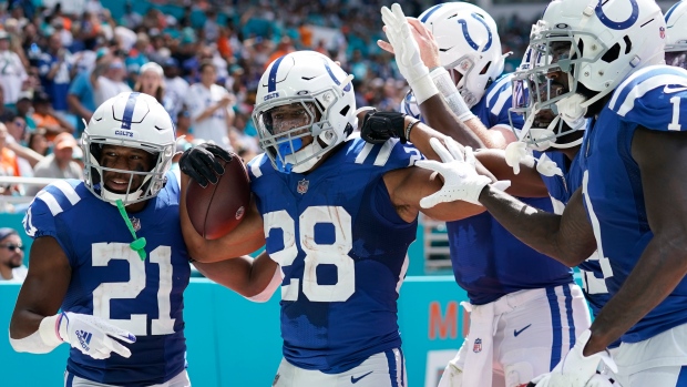 Jonathan Taylor, Colts celebrate, The Canadian Press Jonathan Taylor, Colts celebrate