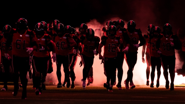 BC Lions enter field, The Canadian Press BC Lions enter field