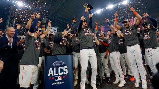 Houston Astros celebrate ALCS, The Canadian Press Houston Astros celebrate ALCS