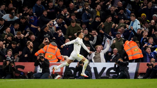 Leeds United's Rodrigo celebrates