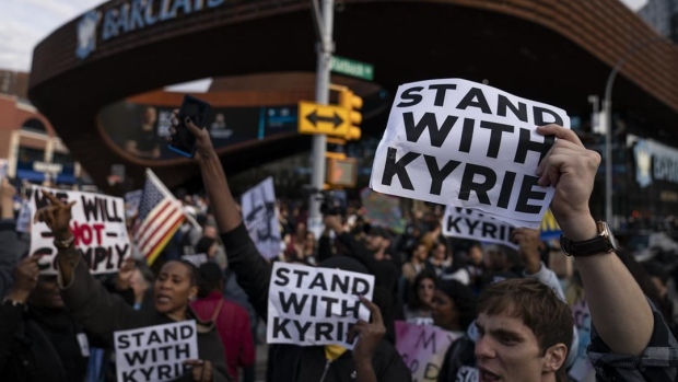Demonstrators support Kyrie Irving