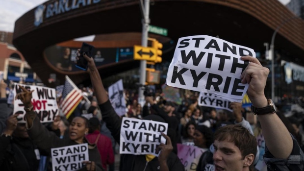Demonstrators support Kyrie Irving, The Canadian Press Demonstrators support Kyrie Irving