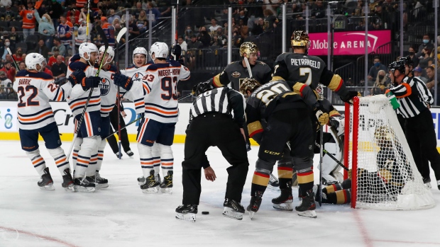 Oilers celebrate vs. Golden Knights, The Canadian Press Oilers celebrate vs. Golden Knights