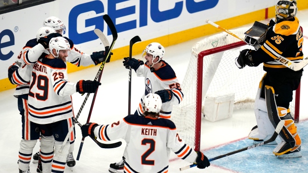Edmonton Oilers celebrate, The Canadian Press Edmonton Oilers celebrate