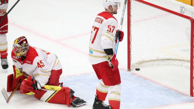 Jeremy Smith of the Kunlun Red Stars allows a goal