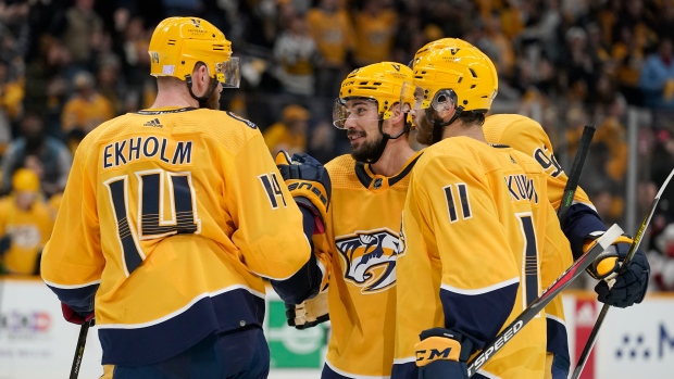 Nashville Predators celebrate , The Canadian Press Nashville Predators celebrate