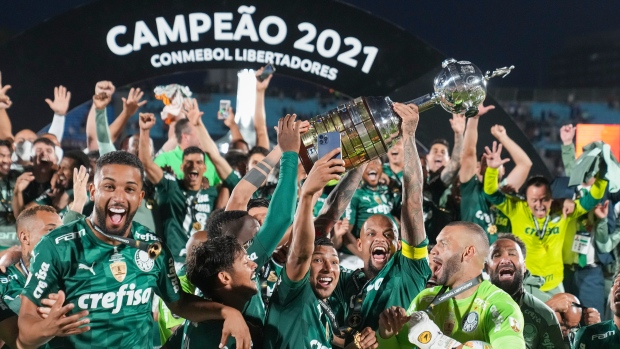 Players of Brazil's Palmeiras celebrate