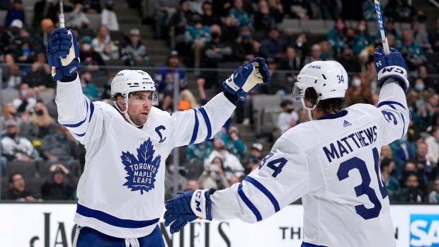 John Tavares and Auston Matthews celebrate, The Canadian Press John Tavares and Auston Matthews celebrate