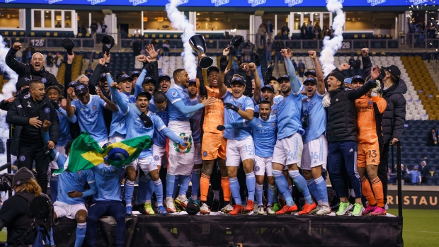 New York City FC celebrates, The Canadian Press New York City FC celebrates