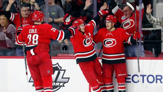 Teuvo Teravainen Sebastian Aho Ian Cole 