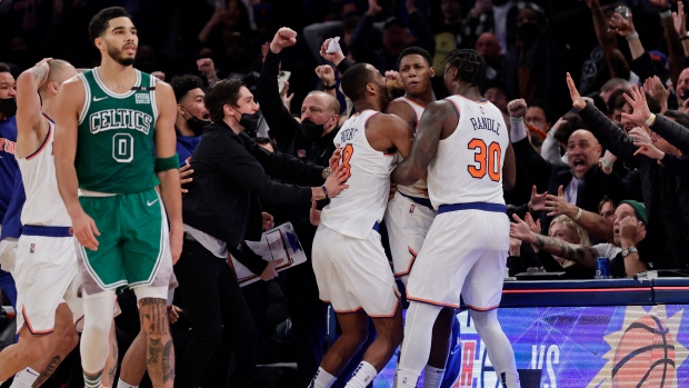 New York Knicks celebrate, The Canadian Press New York Knicks celebrate